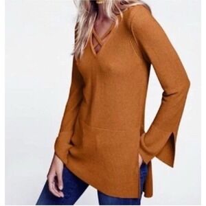 Free People Criss Cross Tunic Sweater Dress Women XS Ginger Root Western Cowgirl